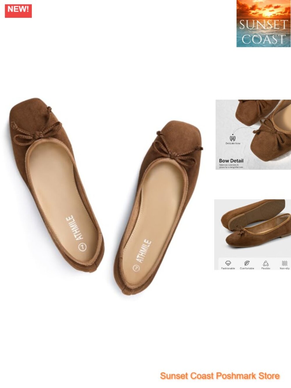 Women's Square Toe Ballet Flats Suede Slip-On Dressy Casual Shoes